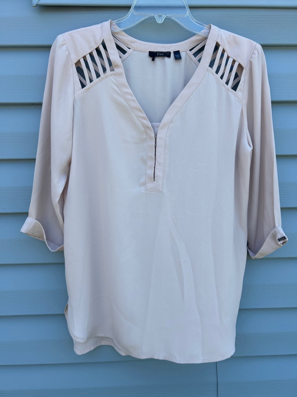 Dex Blush Pink Cutout Shoulder V-Neck Blouse